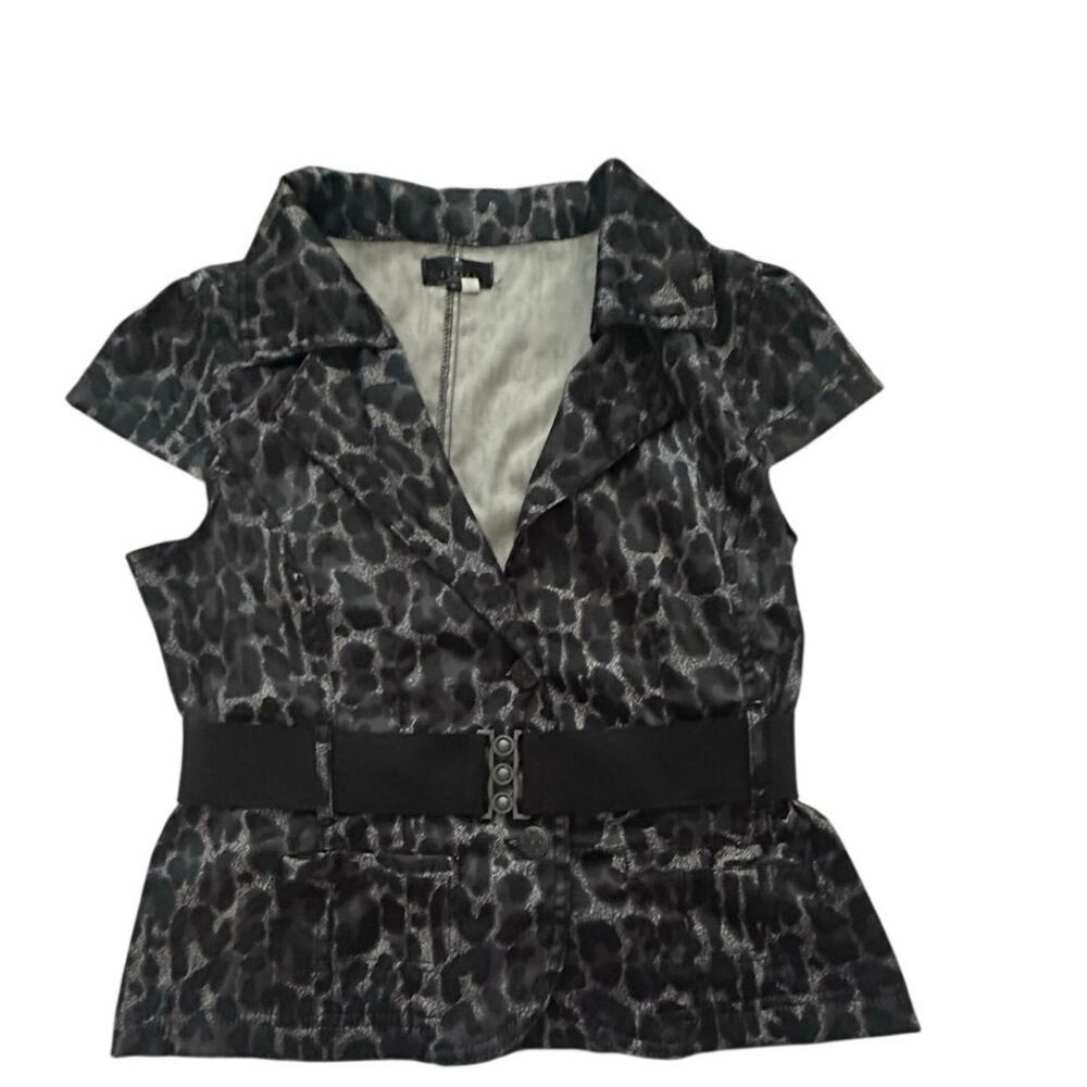 Ashley XL Leopard Print Belted Peplum Blazer Stretch Jacket